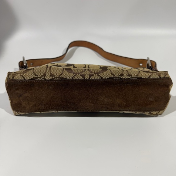 Vintage Coach Signature Brown Suede Stripe Monogram Demi Baguette Shoulder Bag - Picture 9 of 13